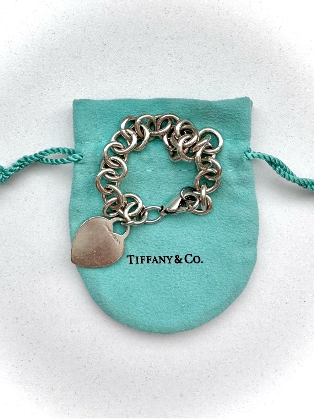 TIFFANY & CO Sterling Silver Heart Charm Link Bracelet